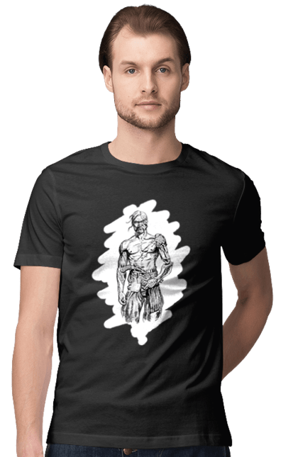 Футболка чоловіча з принтом "Кіборги україни". Вуса, зброя, кіборг, козак, патріот, пістолет, українець, чуб. 2070702