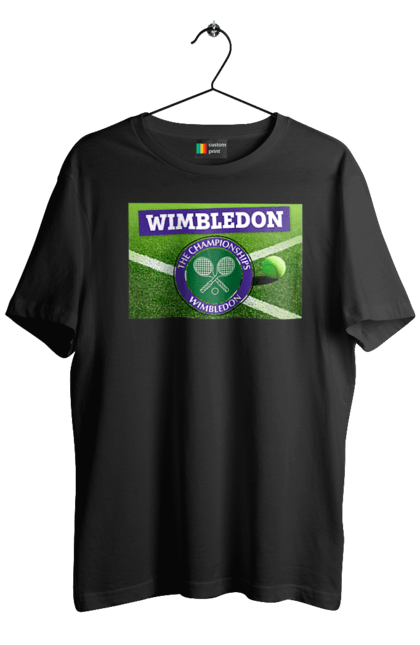 Футболка чоловіча з принтом "Wimbledon тенісний турнір". Великий теніс, велокобритання, гравці, лондон, м`яч, призовий фонд, ракетка, спонсор, турнір на траві, турнірна сітка. aslan