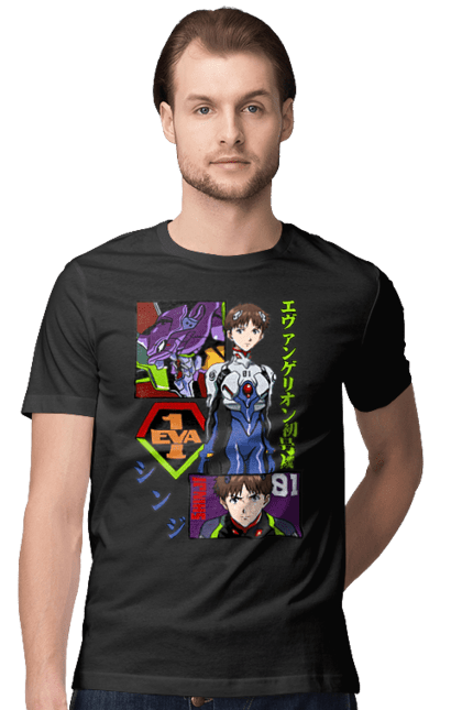 Men's t-shirt with prints Evangelion. Angel, anime, eva 01, evangelion, manga, neon genesis evangelion, shinji. 2070702