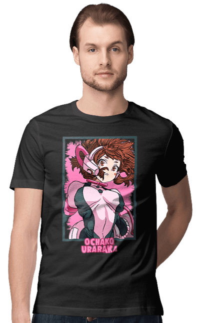 Футболка мужская с принтом Моя геройская академия Урарака. My hero academia, ochako, uraraka, uraraka ochako, академия юэй, аниме, манга, моя геройская академия, очако урарака, урарака. 2070702