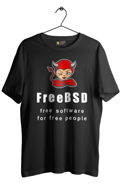 Футболка чоловіча з принтом "Freebsd Для Вільних". Bsd, freebsd, unix, адміністратор, айті, айтішник, безкоштовна, безкоштовно, бестія, білий, вільна, демон, демонесса, доступність, незалежність, операційна система, ос, програміст, програмне забезпечення, свобода, сисадмін, система, системний адміністратор, софт, текст, червоний. 2070702