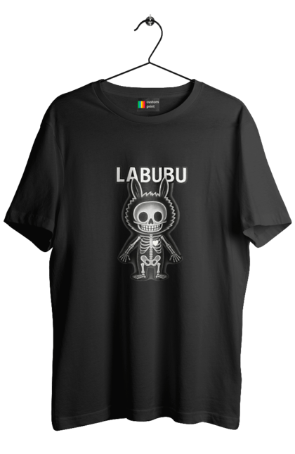 Футболка чоловіча з принтом "Лабубу". Анатомія, кістки, лабубу, миложутко, мінімалізм, рентген, серце` що світиться, скелет, череп, чорнобіле. 2070702