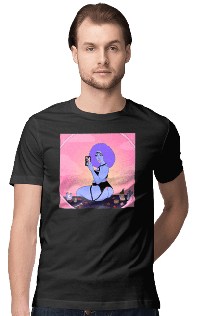 Футболка чоловіча з принтом "Фіолетова Дівчина Фото У Дзеркалі". Білизна, дзеркало, фото. 2070702