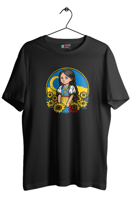 Футболка чоловіча з принтом "Мила Українська дівчинка". Блакитний, жовтий, жовто-блакитний, зроблено в україні, патріот, патріоти україни, підтримую україну, прапор україни, україна, українська дівчинка. 2070702