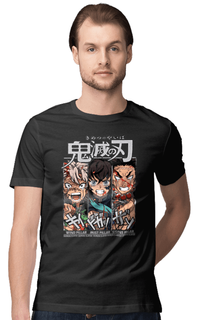 Men's t-shirt with prints Demon Slayer Sanemi Muichiro Gyomei. Anime, demon slayer, gyomei, himejima, kimetsu no yaiba, manga, muichiro, sanemi. 2070702