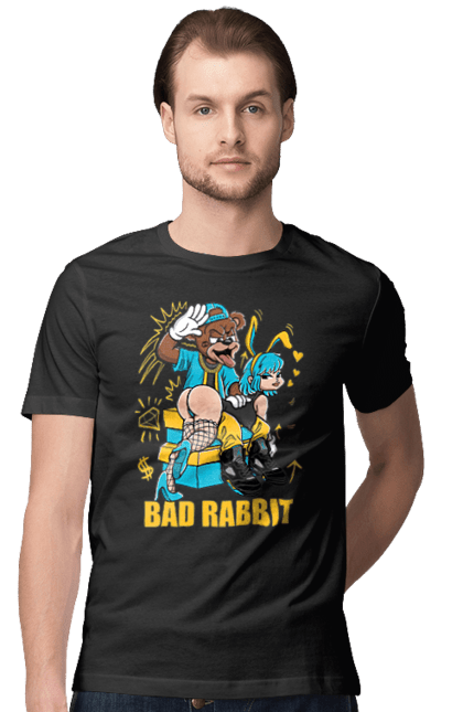 Футболка чоловіча з принтом "Поганий кролик". Бдсм, ведмідь, дівчина, кролик, поганий кролик, прикольна, смішна. 2070702