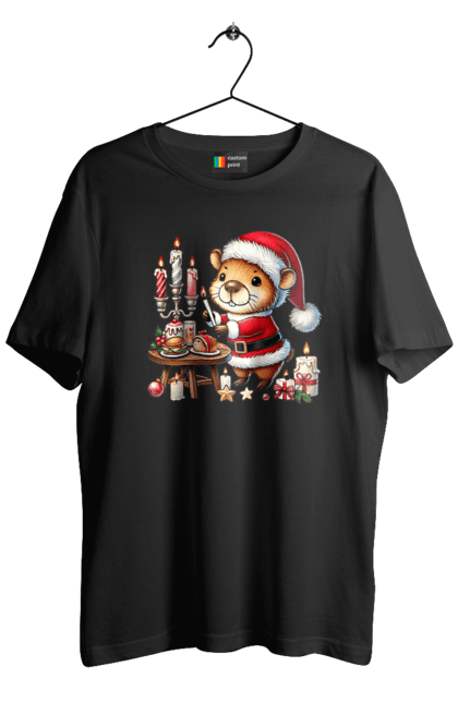 Men's t-shirt with prints Capybara and Christmas Dinner. Animal, capybara, christmas, christmas capybara, christmas dinner, gift, holiday, new year, new year`s gift, santa. 2070702