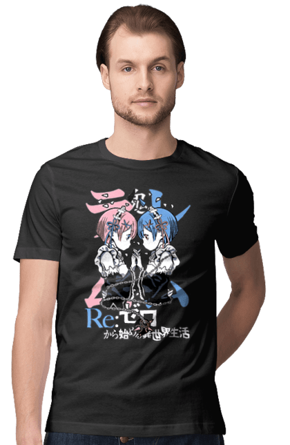 Футболка чоловіча з принтом "Re:Zero". Anime, manga, ram, re:zero, rem, аніме, драма, манга, рам, рем. 2070702