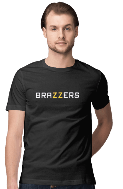 Футболка чоловіча з принтом "Brazzers". Brazzers, hub, porn, porn hub, pornhub, бразерс, браззерс, зсу, порно хаб, порнохаб. 2070702