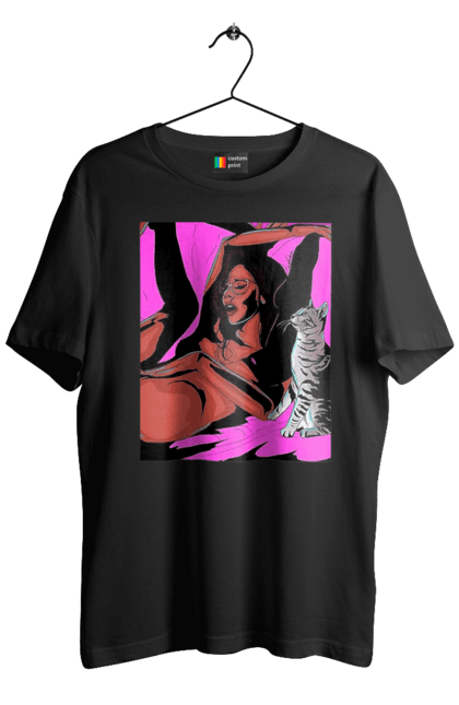 Футболка чоловіча з принтом "Дівчина Отримує Задоволення". Гола, задоволення, кішка, пристрасть. 2070702