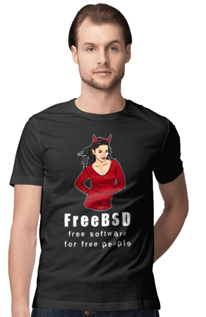 Футболка чоловіча з принтом "Freebsd Для Вільних". Bsd, freebsd, unix, адміністратор, айті, айтішник, безкоштовна, безкоштовно, бестія, білий, вільна, демон, демонесса, доступність, незалежність, операційна система, ос, програміст, програмне забезпечення, свобода, сисадмін, система, системний адміністратор, софт, текст, червоний. 2070702