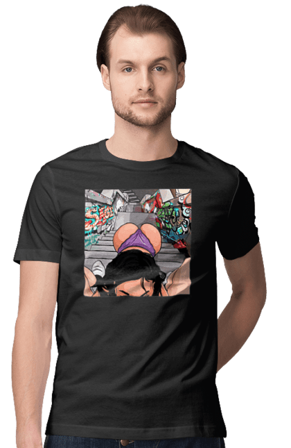 Футболка чоловіча з принтом "Дівчина На Колінах Перед Хлопчиною". Гола, жопа, на колінах, смоктати. 2070702