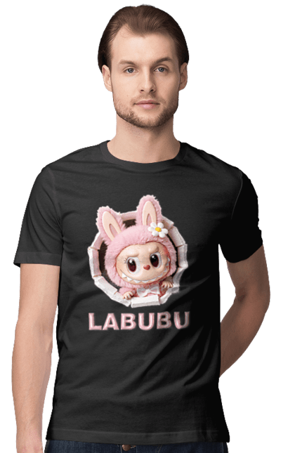 Футболка чоловіча з принтом "Лабубу". Іграшка лабубу, лабубу, лабубу кока кола, мерч лабубу, мила, рожева лабубу, смішна лабубу. 2070702