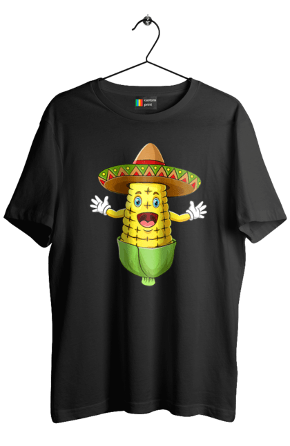 Футболка чоловіча з принтом "Кукурудза Сомбреро". Їжа, кукурудза, сомбреро. 2070702