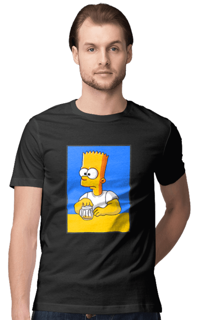 Футболка чоловіча з принтом "Барт любитель пива". Барт, барт сімпсон, мультперсонажі, мультфільми, сімпсони, український прапор. 2070702
