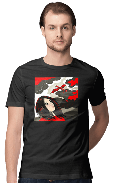 Men's t-shirt with prints Girl and dragon. Dragon, fantasy, romance, young woman. 2070702