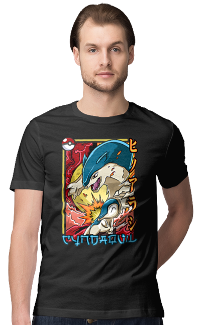 Men's t-shirt with prints Pokemon Cyndaquil. Cyndaquil, nintendo, pokemon, pokemon go. 2070702