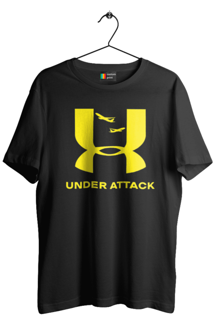 Футболка чоловіча з принтом "Under Attack yellow". Андер армор, бренди, гумор, приколи, прикольні, ундер армор. 2070702