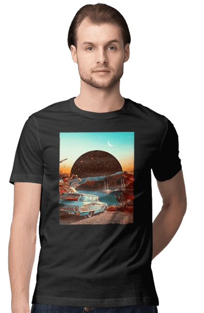 Картина, машина біля річки