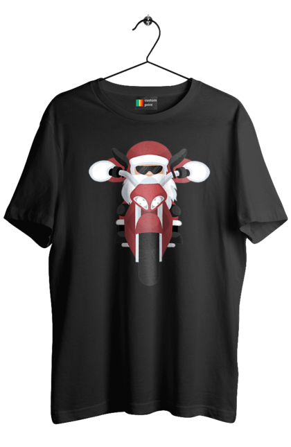 Футболка чоловіча з принтом "Санта на мотоциклі". Мотоцикл, новий рік, різдво, санта. 2070702