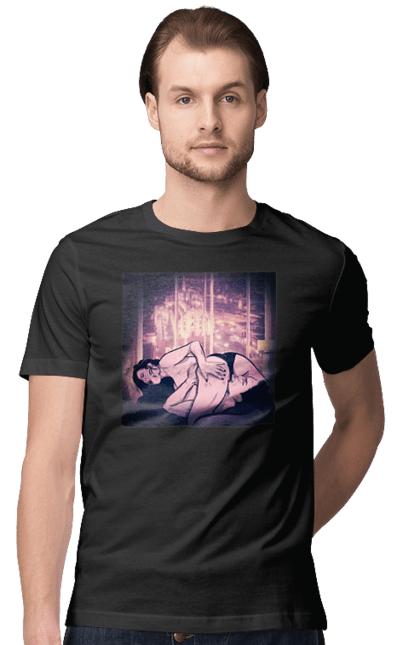 Футболка чоловіча з принтом "Дорослі Ігри На Тлі Міста". Гола, кохання, лизати, трусики. 2070702