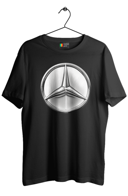 Футболка чоловіча з принтом "Mercedes Benz Лого Металік". Авто, автомобіль, логотип мерседес, машини, мерс, мерседес. 2070702
