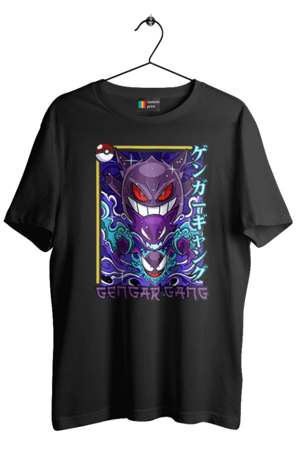 Men's t-shirt with prints Pokemon Gengar. Anime, fushigibana, games, gengar, nintendo, pokemon, pokemon go. 2070702