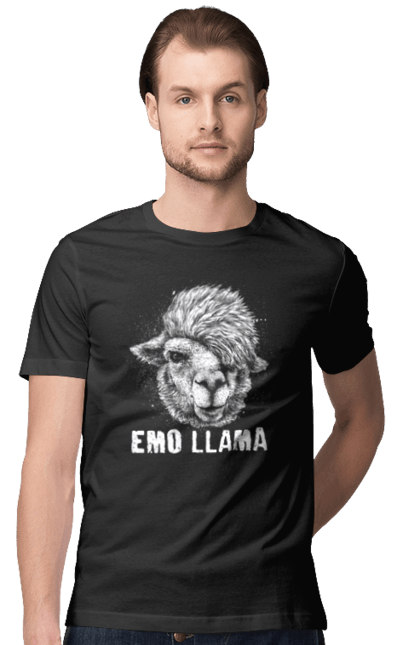 Футболка чоловіча з принтом "Емо Лама". Alpaca, animals, distressed, emo, funny, llama, vintage, емо, лама. 2070702