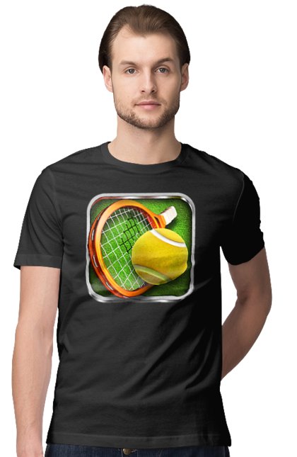 Футболка чоловіча з принтом "Теніс". Великий теніс, гравці, лондон, м`яч, призовий фонд, ракетка, спонсор, турнір на ґрунті, турнір на траві, турнірна сітка. 2070702