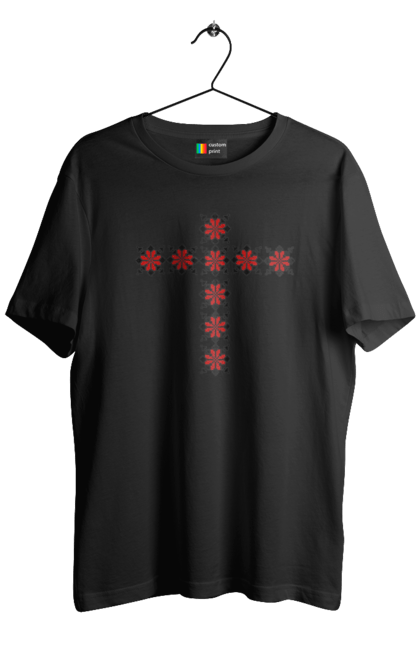 Футболка чоловіча з принтом "Хрес з візерунків". Вишиванка, вишивка, візерунок, вітчизна, крест, народність, україна. 2070702