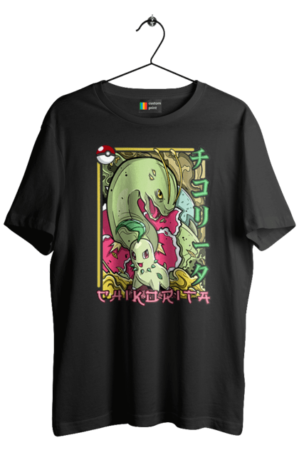 Men's t-shirt with prints Pokemon Chikorita. Anime, chikorita, games, nintendo, pokemon, pokemon go. 2070702