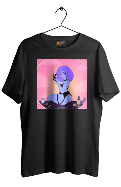 Футболка чоловіча з принтом "Фіолетова Дівчина Фото У Дзеркалі". Білизна, дзеркало, фото. 2070702