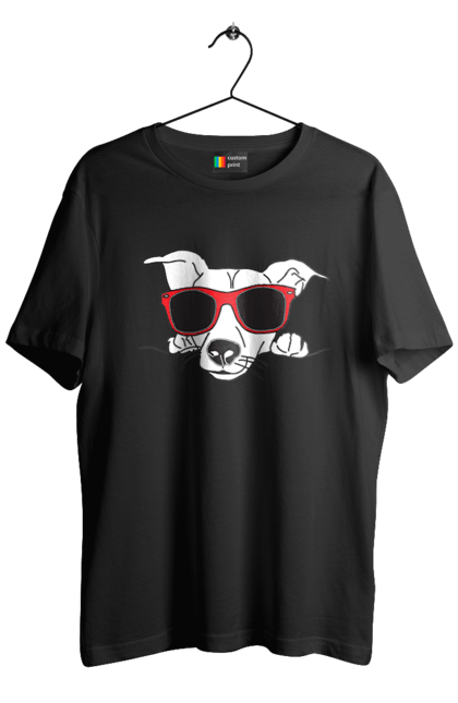 Футболка чоловіча з принтом "Собака Визирає". Визирати, окуляри, собака. 2070702