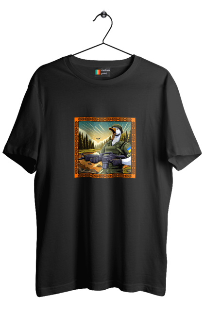 Футболка чоловіча з принтом "Гусячий десант". Біологічна зброя, бойові гуси, військовий гусак, гусячий десант, зброєні сили, прапор, символіка, україна. 2070702