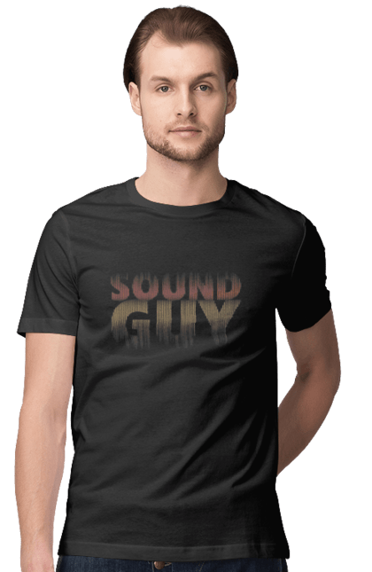 Футболка чоловіча з принтом "Sound Guy". Гітарист, звук, звуковик, звукооператор, звукорежисер, мікшер, музикант, технік. ART принт на футболках