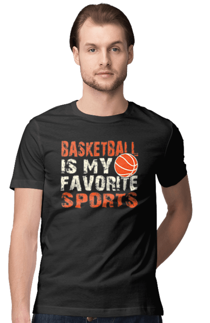 Футболка чоловіча з принтом "Баскетбол мій фаворит у спорті". Баскетбол, баскетбол фоворит, баскетболіст, гра баскетбол, спорт, фаворит. futbolka.stylus.ua