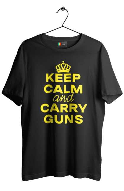 Футболка чоловіча з принтом "Зберігайте Спокій та Носіть Зброю". Брутальні, зберігайте спокій, меми, носіть зброю, популярні, прикольні, тексти, тренди. 2070702