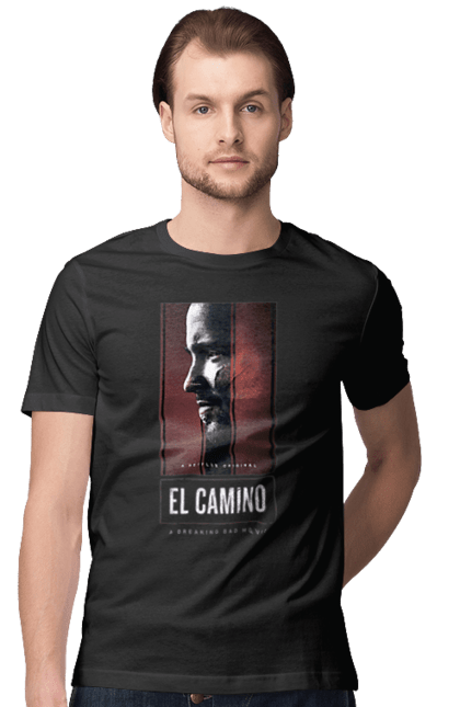 Футболка чоловіча з принтом "Ель Каміно. Джессі Брюс Пінкман". Аарон пол, графіка, джессі пінкман, ель каміно, кримінал, нетфлікс, портрет, серіал, у всі тяжкі. KRUTO.  Магазин популярних футболок
