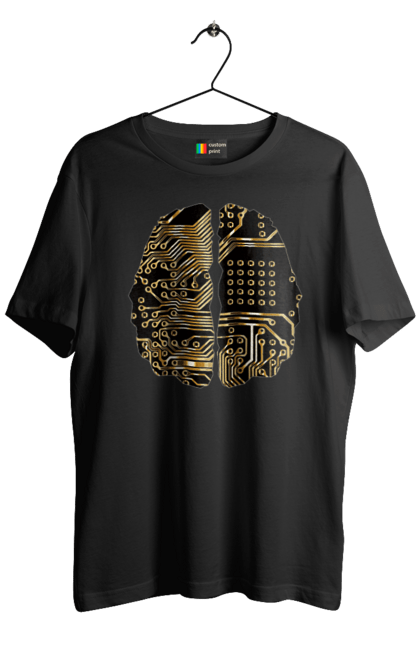 Футболка чоловіча з принтом "Мозок Айті". Айті, айтішник, гик, знання, золотий, золото, інженер, кібер, кібернетика, кіборг, код, комп, кристал, мікросхема, мозок, програміст, професіонал, професія, розробник, розум, чіп. 2070702