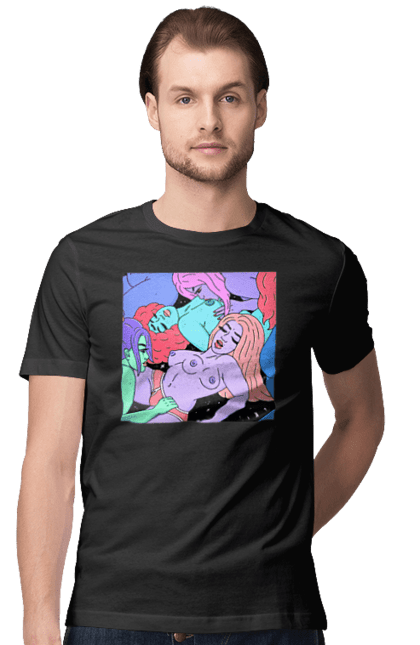 Футболка чоловіча з принтом "Дівчата Інопланетянки". Дівчата, інопланетянки, космос, різнокольорові. 2070702