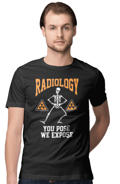 Футболка чоловіча з принтом "Радіологія". Викривати, здоров`я, лікар, лікарня, лікування, медицина, поза, радіологія, рентген, флюрографія. ART принт на футболках