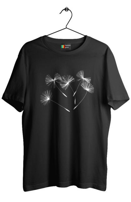 Футболка чоловіча з принтом "Насіння кульбаби". Вітер, кульбаба, кульбаби, літають, літо, насіння, політ, природа, сезон. 2070702