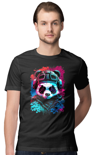 Футболка чоловіча з принтом "Панда в VR шолом". Віртуальна реальність, гік, панда, персонаж, шолом. 2070702