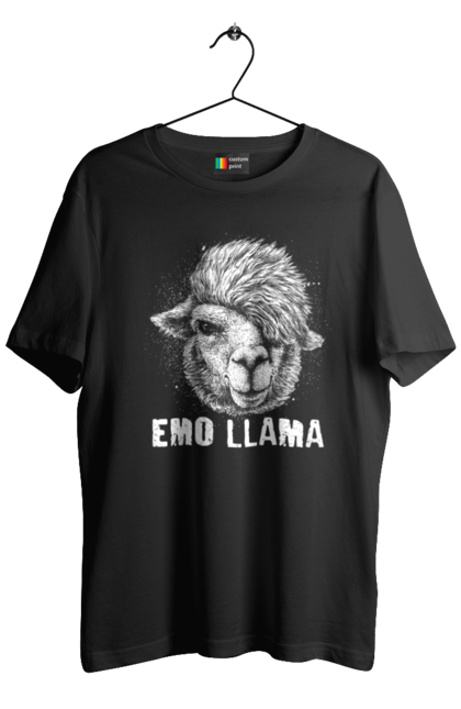 Футболка чоловіча з принтом "Емо Лама". Alpaca, animals, distressed, emo, funny, llama, vintage, емо, лама. 2070702