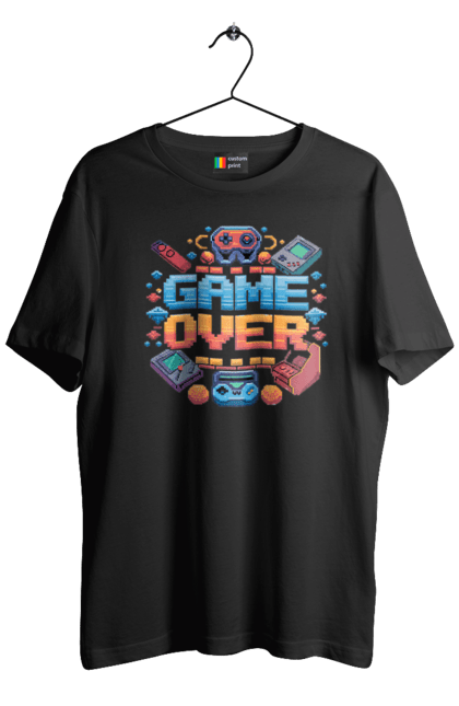 Футболка чоловіча з принтом "Game Over". 90 ті, ай ті, відео гра, геймер, гра, для геймерів, для гравців, піксель арт. 2070702