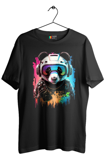 Футболка чоловіча з принтом "Панда в VR шолом". Віртуальна реальність, гік, панда, персонаж, шолом. 2070702