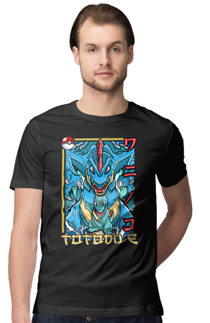 Men's t-shirt with prints Pokemon Totodile. Nintendo, pokemon, pokemon go, totodile. 2070702