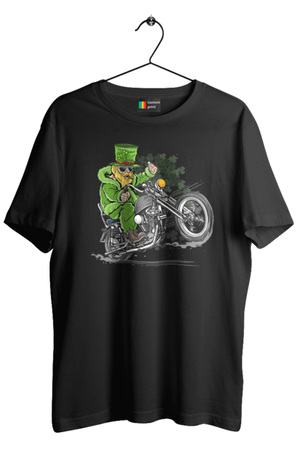 Футболка чоловіча з принтом "Патрік На Мотоциклі". Мотоцикл, патрик, свято. 2070702