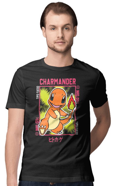 Men's t-shirt with prints Pokemon Charmander. Anime, charmander, games, nintendo, pokemon, pokemon go. 2070702