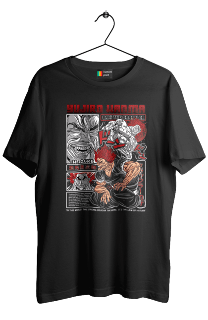 Men's t-shirt with prints Baki Yujiro Hanma. Anime, baki fighter, hanma baki, manga, martial arts, tv series, yujiro hanma. 2070702